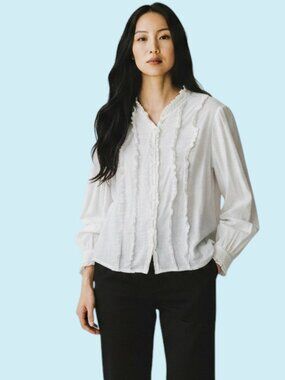 Boden Ruffle Blouse Size 20 White Jersey Button Soft Romantic Boho-Chic Textured